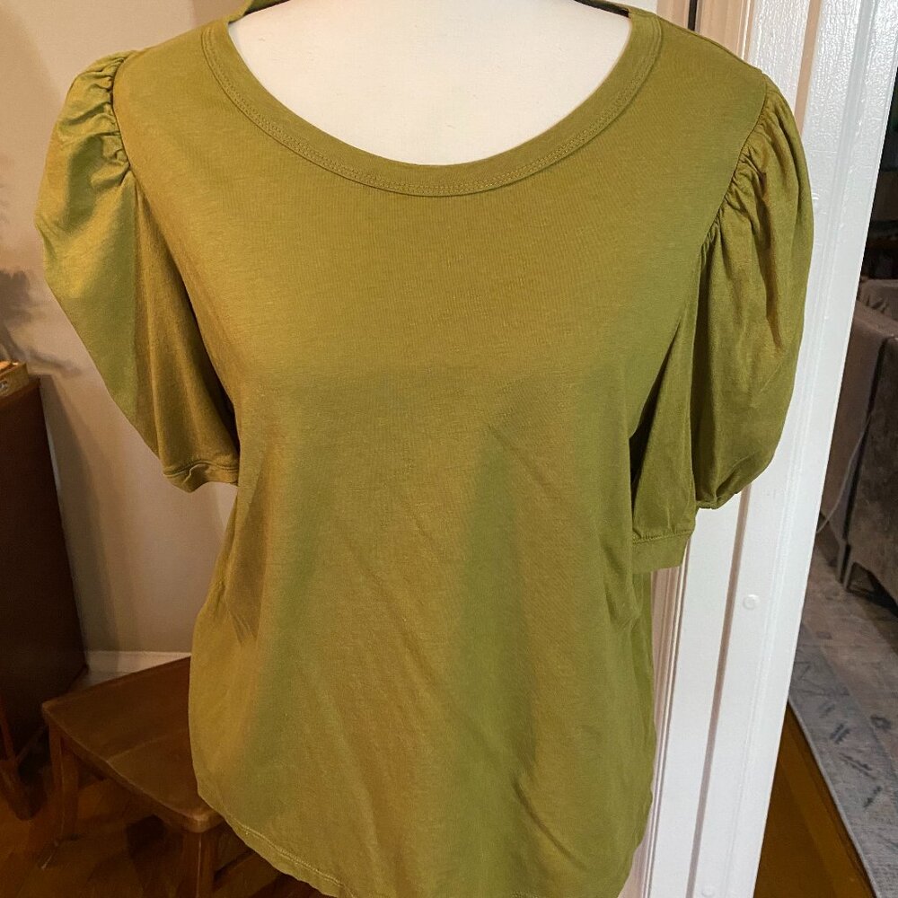 a new day Olive Green Puff Cap Sleeve Tee | Size L